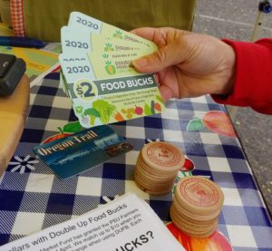 photo of a hand holding double up food bucks