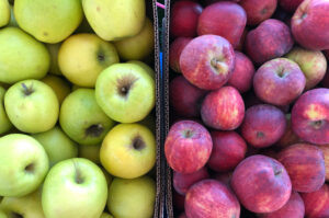 green and red mottled apples