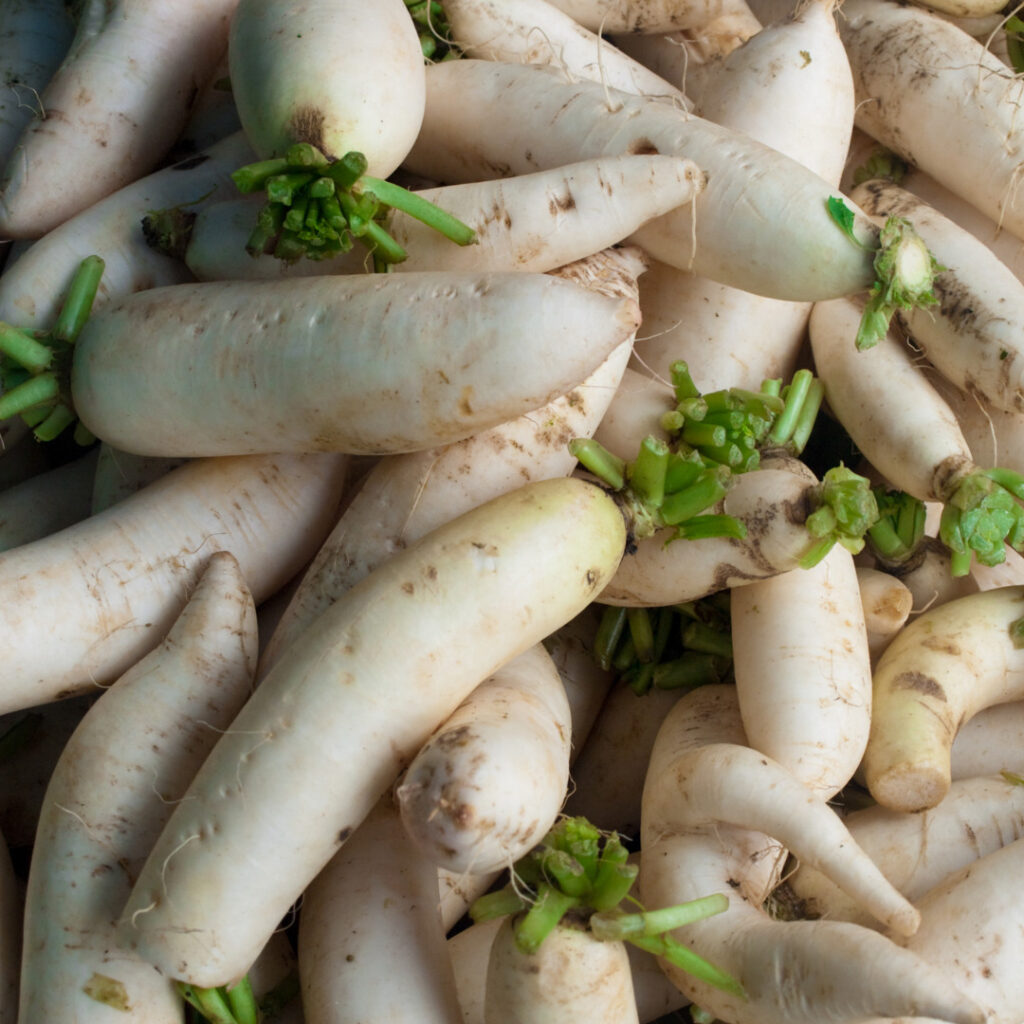 photo of a stack of daikon radish